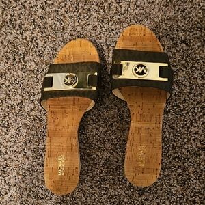 Michael Kors Black and Tan Slide Sandals